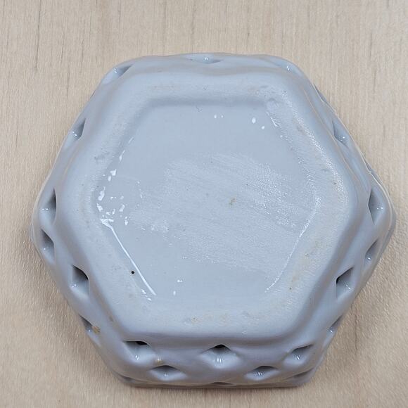 Trinket Box Hexagon Floral topped  Reticulated Porcelain White Pastel Flowers - Picture 4 of 7